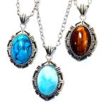 ショッピングあずき茶 インディアンジュエリー ペンダント ネックレス 天然石 ターコイズ タイガーアイ ラリマー 飾り彫り シルバー925 「青/茶/水色」