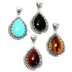 ショッピングあずき茶 インディアンジュエリー ネックレス 天然石 ターコイズ オニキス タイガーアイ レッドタイガーアイ 雫型 シルバー925 「青/黒/茶/赤茶」