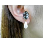 Yahoo! Yahoo!ショッピング(ヤフー ショッピング)痛くないイヤリング オーバル ブラックダイヤ×パール ピナチョコ 大きめ金具