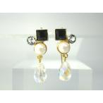 Yahoo! Yahoo!ショッピング(ヤフー ショッピング)痛くないイヤリング スクエア ジェット×クリスタル ピナチョコ　大きめ金具