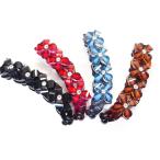 ショッピングバナナクリップ ヘアアクセサリー レディース　大き目サイズ　バナナクリップ 大きいお花 一列並び お花ミラーパーツ