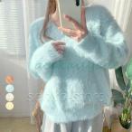 ショッピングモコモコ ファーニット ファー ニット セーター レディース モコモコ ふわふわ ス セーター プルオーバー 長袖 クルーネック ゆったり リブニット 柔らかい セータ