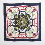 #apzs エルメス HERMES スカーフ カレ90 Eperon d'or Tellier 黄金の拍車 紺 赤 白 シルク フランス製 レディース [780140]