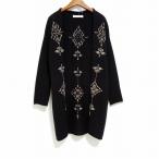 #wnc カシアージュ CASHYAGE ロング カーディガン ニット 36 黒 長袖 カシミヤ 刺繍 レディース [817303]