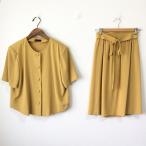 #snc поэзия ..hitosi Tamura выставить горчица Karashi цвет две части крепдешин короткий рукав юбка-трапеция ремень имеется женский [860807]