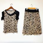 #snc Hiroko Koshino HIROKOKOSHINO выставить 40 чёрный бежевый рисунок biju- короткий рукав задний Zip шелк используя женский [865100]