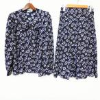 #anc Leilian выставить 9 темно-синий белый фиолетовый две части цветочный принт оборка лента боковой застежка-молния flair женский [886084]