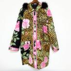 #wncre владелец -ruLEONARD пальто чёрный желтый цвет розовый с хлопком Leopard рисунок цветочный принт с капюшоном . с мехом лисы . шелк женский [894499]