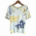#sxc レオナール LEONARD カットソー 38 水色 黄色 花柄 シルク 半袖 レディース [896441]