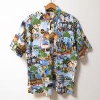 #snc バーバンクスタジオハリウッド BURBANK STUDIO HOLLYWOOD 半袖シャツ アロハシャツ L 水色系 マルチ ボタンダウン メンズ [903802]