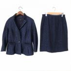 #ancda-maDAMA выставить юбка костюм темно-синий две части твид ламе задний Zip женский [903989]