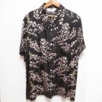 #snc ハナタビガクダン 花旅楽団 半袖シャツ アロハシャツ L 黒 ピンク シルク 桜 メンズ [909855]