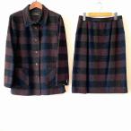 #wnc レリアン Leilian セットアップ スカートスーツ 13+ 茶 紺 チェック 大きいサイズ  レディース [912398]