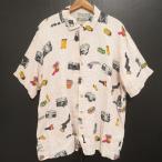 #snc パパス アイランド Papas ISLAND 半袖シャツ アロハシャツ L 麻 カメラ柄 フィルム柄 メンズ [925320]