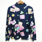 #anc レオナールスポーツ LEONARD SPORT カットソー M 紺 マルチ モックネック 花柄 日本製 レディース [934862]