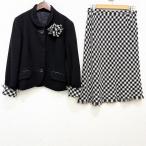 ショッピングコサージュ #anc レリアン Leilian スカートスーツ 13 黒 白 セットアップ チェック アンゴラ混 コサージュ付き 大きいサイズ レディース [941229]