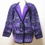 ショッピングカウチン #wnc ロングハウス LONGHOUSE ジャケット カウチン ニットジャケット M 紫系 総柄 カナダ製 レディース [948815]