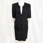 #snc Leilian Leilian выставить 11 чёрный короткий рукав лезвие стразы юбка костюм Италия производства ткань лен . женский [948911]