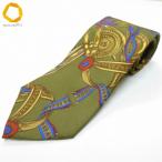 #ae Gucci GUCCI галстук хаки мульти- общий рисунок сбруя Sherry линия шелк Италия производства Vintage мужской [994223] k01