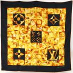 ルイヴィトン スカーフ シルク100% ブラック×イエロー Carre Au fil du temps（時の流れに） 正方形 レディース メンズ アクトワン