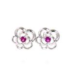 フラワー ピアス 二個セット ホワイトゴールド K18WG ルビー 各0.07ct アクセサリー 宝石 レディース アクトワン