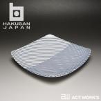 白山陶器 重ね縞 反角中皿 16.5cm 白