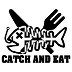 オリジナル ステッカー CATCH AND EAT キャッチ ＆ イート 選べる10色 釣り フィッシング ジギング エギング パロディステッカー