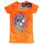 エドハーディー ロングTシャツ 男の子 女の子 2-7才 半袖 ゴースト/オレンジ ラインストーン Ed Hardy EDHARDY 0018
