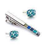カフスボタン ネクタイピン セット アクアブルー エメラルドカラー カフリンクス