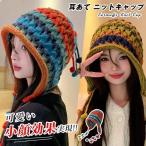 ニット帽 レディース 耳あて 耳付き ニットキャップ 防寒 小顔効果 可愛い ニット帽子 冬 秋冬 ボーダー 防風 防寒