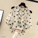 トップス レディース ブラウス シャツ 肩出し ドット柄 水玉 フェミニン 可愛い オフショルダー 春夏