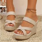 ショッピングウエッジソール ジュートウエッジソールサンダル レディース ブラック ホワイト 低反発 6センチ ヒール 美脚 ウェッジヒール ジュートソール