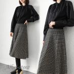 スカート マキシスカート ボトムス 膝下  レディース チェック 厚手 ウエストゴム 体型カバー フレア オシャレ きれいめ 秋冬