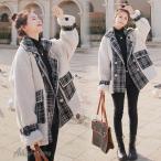 ショッピングモコモコ ファーコート ボアジャケット レディース 冬 40代 新品 エコボアコート チェック柄切り替え エコ毛皮コート厚手 モコモコオーバー 暖かい ファージャケット