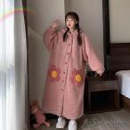 パジャマ レディース 冬 ナイトローブ ワンピース 部屋着 　パジャマ 寝巻き 裏起毛 可愛い 帽付 ルームウェア モコモコ ふわふわ 厚手 長袖 あったか