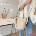 ショッピングストローバッグ かごバッグスカーフ付きストローバッグ