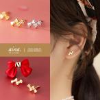 Yahoo! Yahoo!ショッピング(ヤフー ショッピング)ピアス レディース 金属アレルギー対応 ニッケルフリー SV925 プラチナ仕上げ 18金仕上げ K18GP ノウル リボン 小さい 小さめ 両耳用 20代 30代 40代