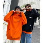 パーカー OYYビッグフードパーカー ブラックorオレンジ 韓国ファッション パーカー おしゃれ フード付き メンズ レディース