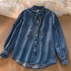  блуза женский s рубашка Denim .. воротник оборка лента bow Thai длинный рукав весна весна одежда модный простой casual ходить на работу надеты тоже самый 