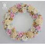 プリザーブドフラワーリース　白・ピンクのバラ　アジサイ　ギフト プレゼント 誕生日