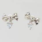 即納/セイコージュエリー Pt900プラチナ/アクアマリン リボンピアス スタッド型 両耳 誕生石 3月 かわいい キュート おしゃれ レディース プレゼント TS-2261