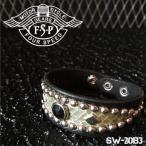 ajito FourSpeed フォースピード スタッズ ストーン レザーブレスレット バイカーアクセサリー  メンズ BLACK（sw-20b3）