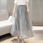 数量限定 レディース スカート Aライン ギンガム チェック柄 シフォン 春 夏 薄手 ロング 着痩せ 涼しい チック ウエストゴム 裏地付き 女性 清楚 快適