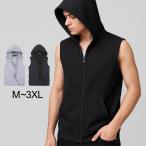 お取寄せパーカーメンズノースリーブ無地スポーツスウェット男性格好いいチャッ...