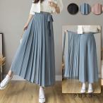 パンツ レディース ワイドパンツ ガウチョパンツ ウエストリボン スカーチョ スカンツ プリーツ フレア カジュアル 2022 春 夏