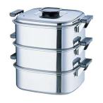 ショッピング桃 神子島製作所 桃印 18-0 角型 蒸器 3段 22cm 220x220 IH対応