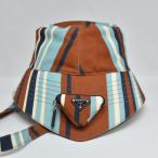 ほぼ新品 鑑定済 プラダ PRADA ハット バケットハット ドリルハット ポーチ付 トライアングルロゴ レディース 即日配送k382-44