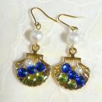 Yahoo! Yahoo!ショッピング(ヤフー ショッピング)貝殻マリンブルー&エメラルド ゴールドピアス