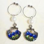 Yahoo! Yahoo!ショッピング(ヤフー ショッピング)貝殻マリンブルー&エメラルド メタルフープイヤリング