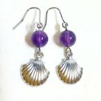 Yahoo! Yahoo!ショッピング(ヤフー ショッピング)（直感力 才能） アメジスト＆貝殻 ピアス 天然石 パワーストーン チタンフック／樹脂フック／キャッチタイプ変更可 両耳ピアス
